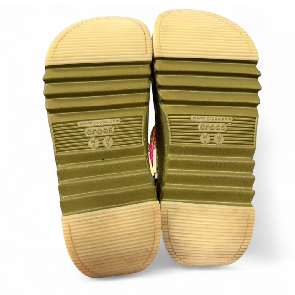 CROCS Olive Sandals with Pink and Tan Accents - Picture 4 of 4